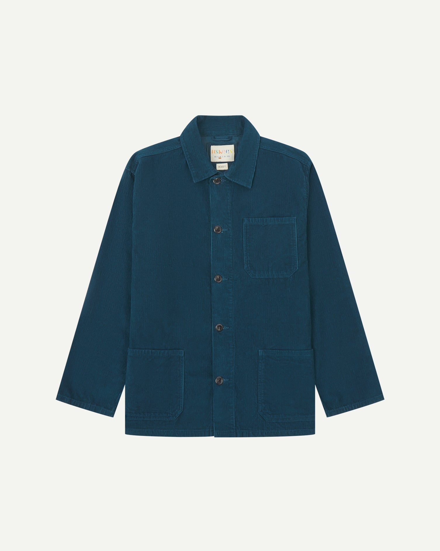 Uskees #3001 petrol blue buttoned cord overshirt