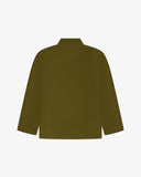 Back view of Uskees green corduroy overshirt for men on a white background