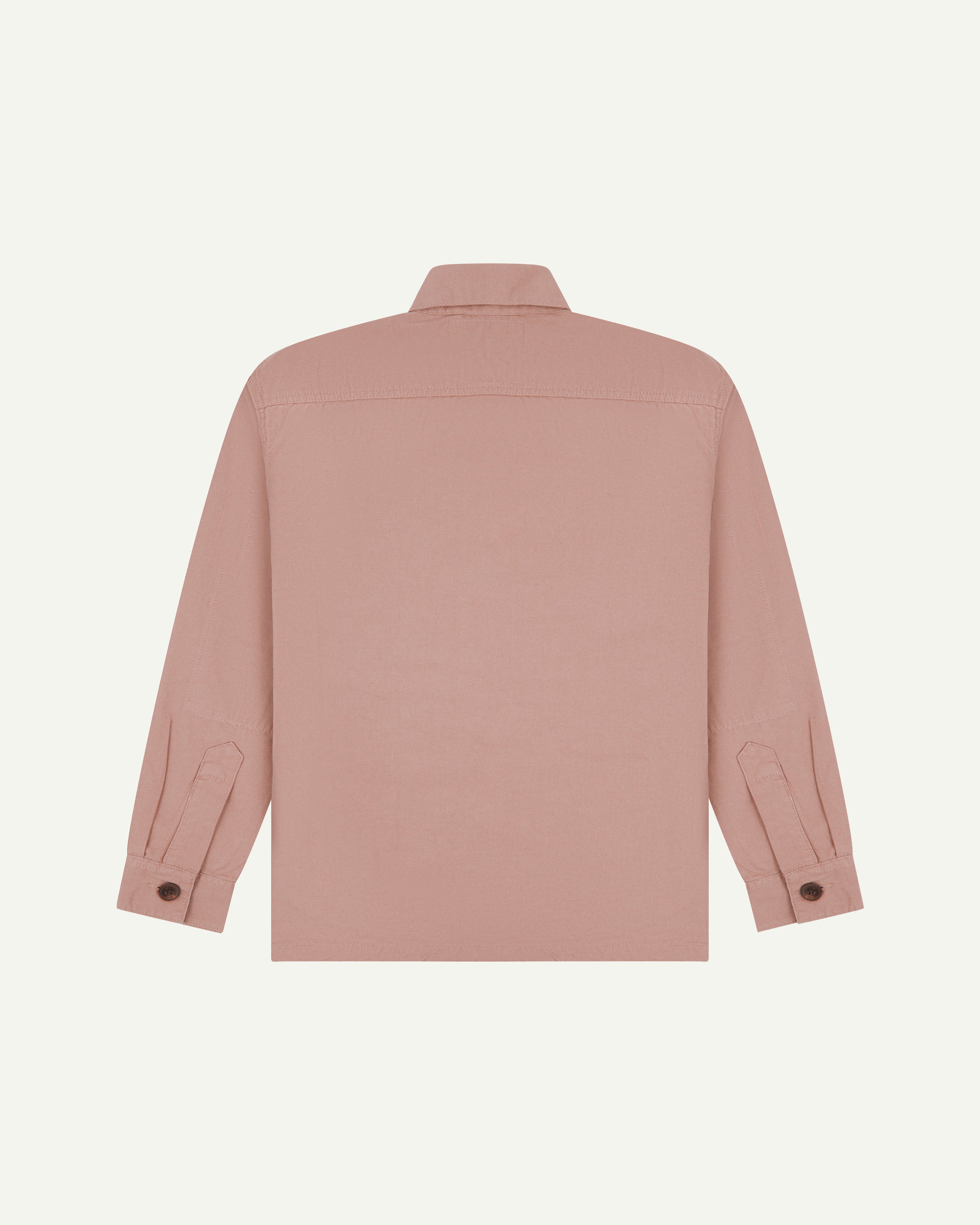 Back flat shot of pale pink buttoned 3003 men's workshirt from Uskees. 