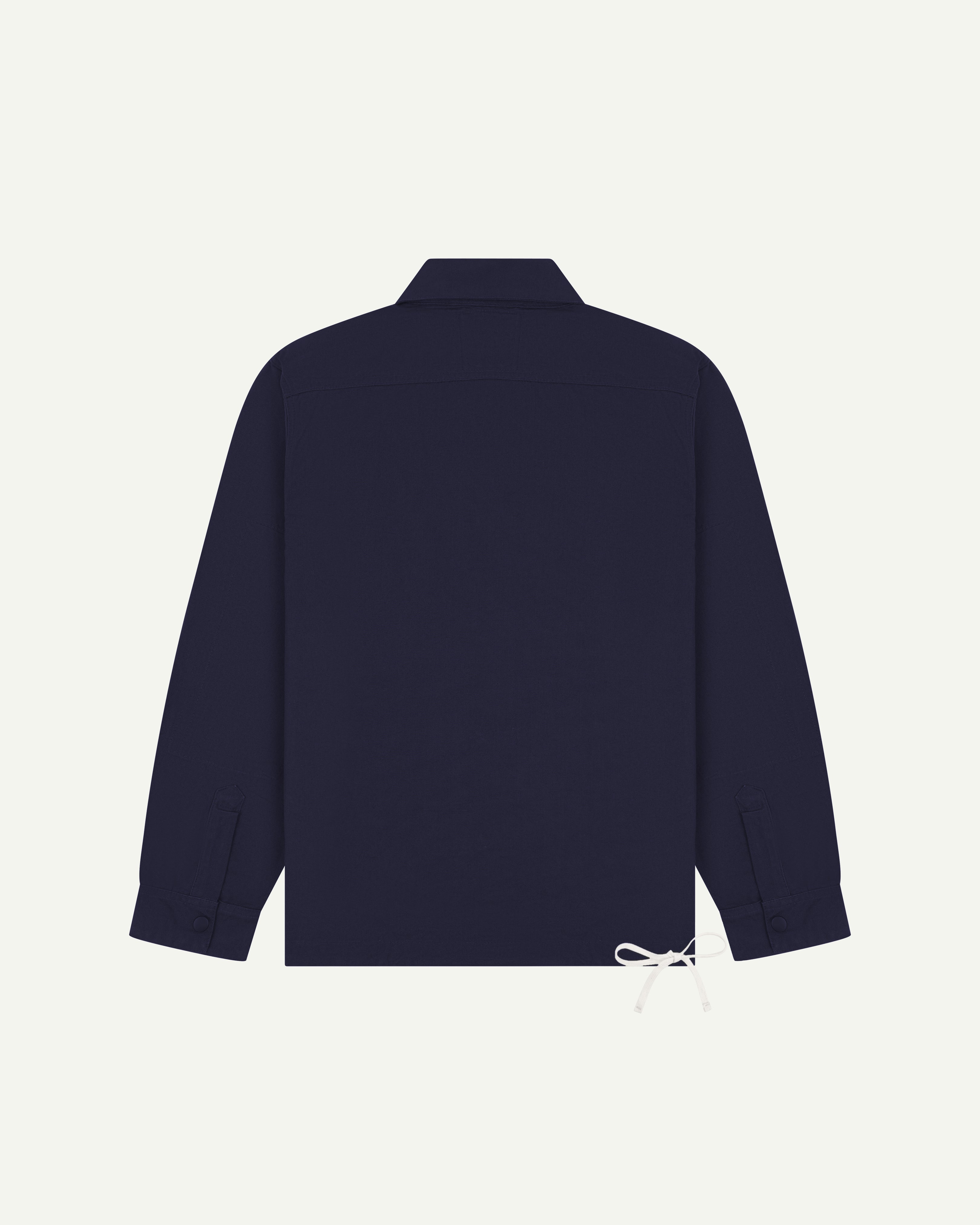 Back flat shot of Uskees #3013 jacket in midnight blue.