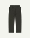Full length back-view of green-brown (seaweed) corduroy 5005 trousers with view of rear pockets, belt loops and flattering straight leg fit.