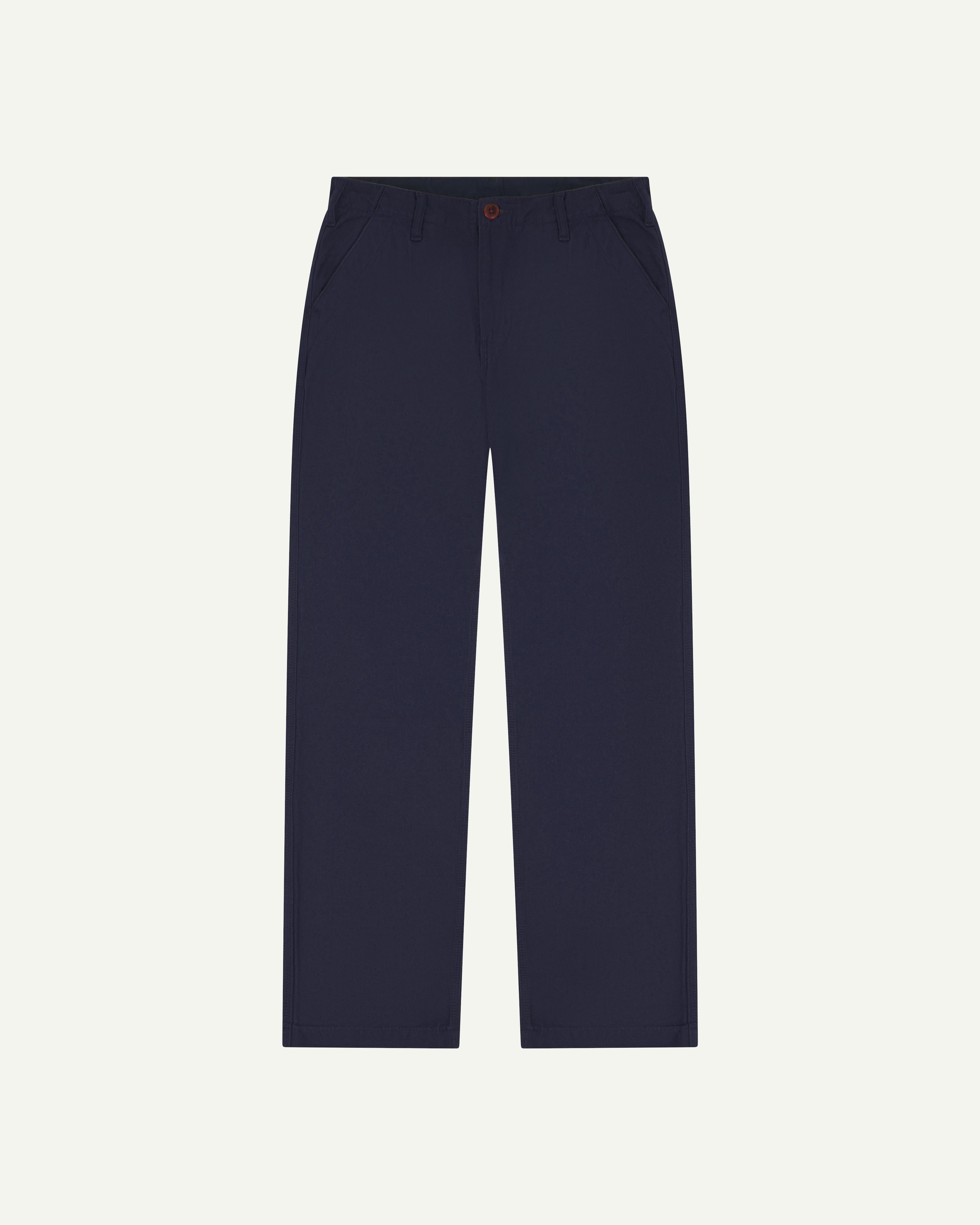 Front flat shot of uskees #5005 men's trousers in dark blue
