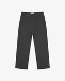 Front flat view of 5016 Uskees men's organic twill charcoal grey 'commuter' trousers showing straight leg fit.