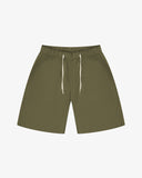Front view of ivy green 5024 men's ripstop utility shorts by Uskees. Clear view of drawstring waist and deep utility front patch pockets.