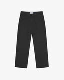 Front flat view of 5016 Uskees men's organic twill, black 'commuter' trousers showing straight leg fit and reinforced crotch area.