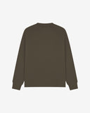 Back view of men's dark taupe organic heavyweight cotton 7005 jersey sweatshirt by Uskees, showing ribbed cuffs and hem.