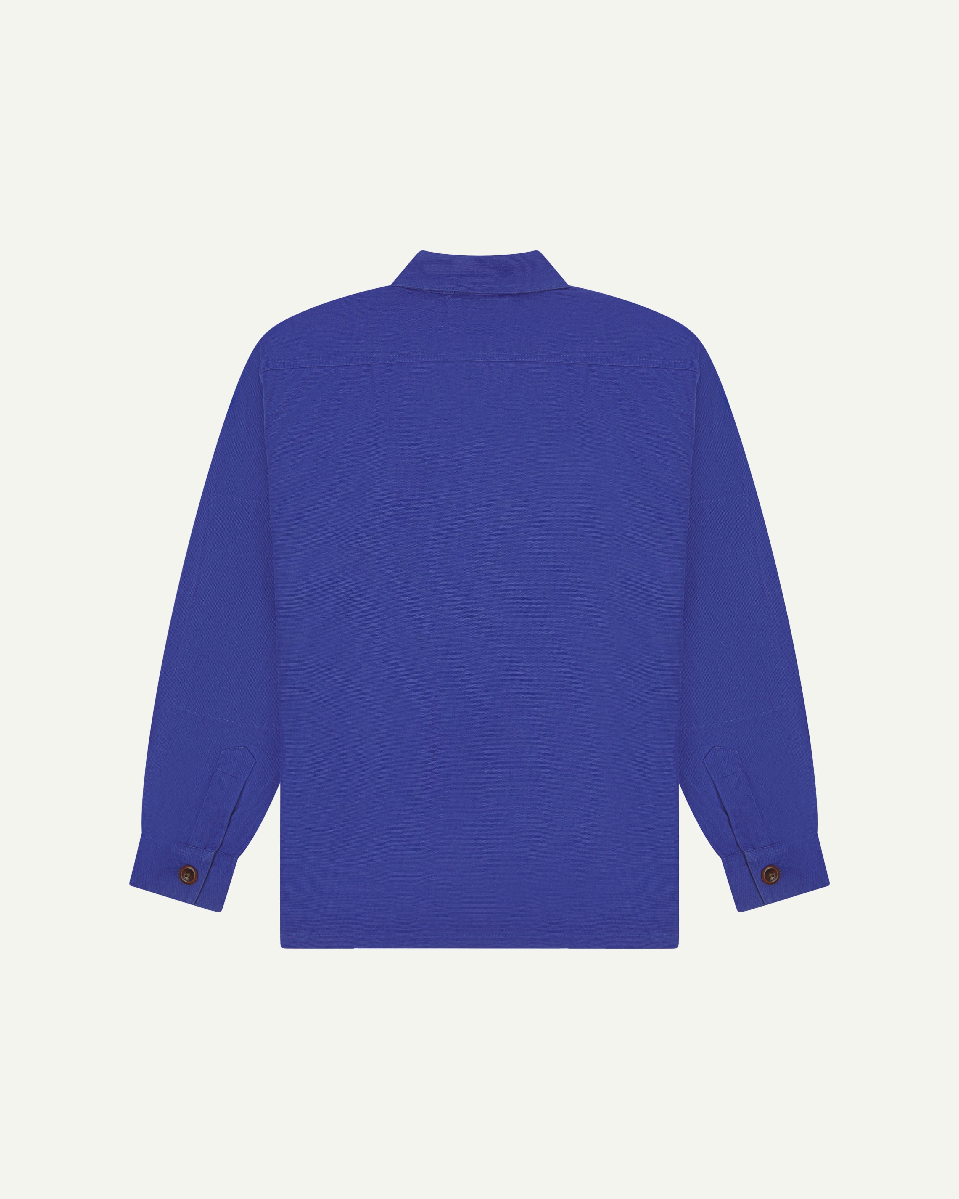 Back flat view of ultra blue buttoned 3003 workshirt for men from Uskees.