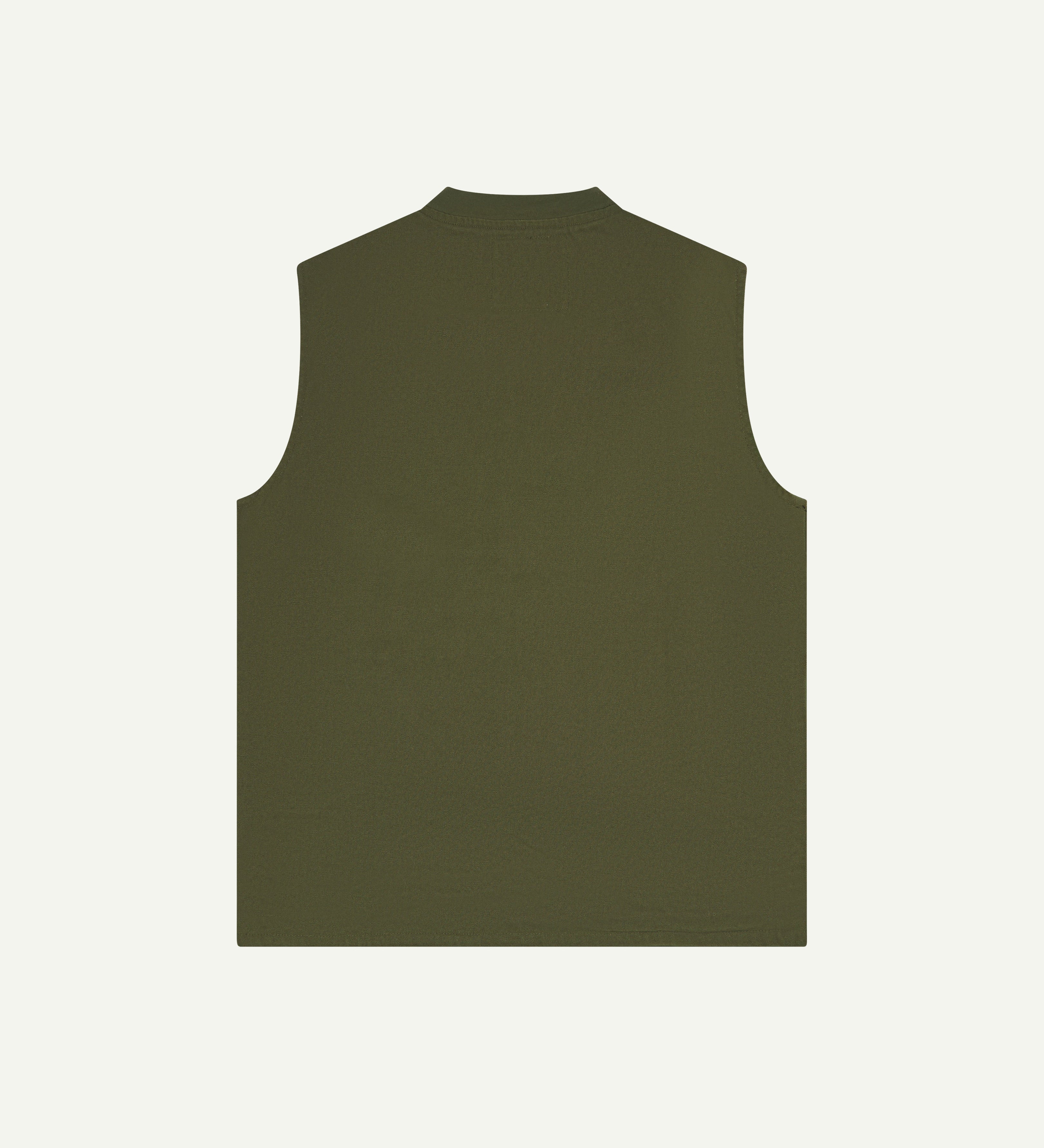 back view of uskees green gilet-style zip-front waistcoat 