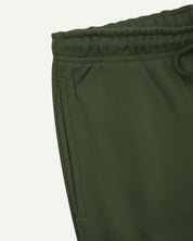 Close up view of organic cotton Joggers for men by Uskees showing the side pocket and drawstring waist.