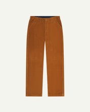 Front flat shot of #5005 Uskees men's organic cord 'tan' casual trousers.