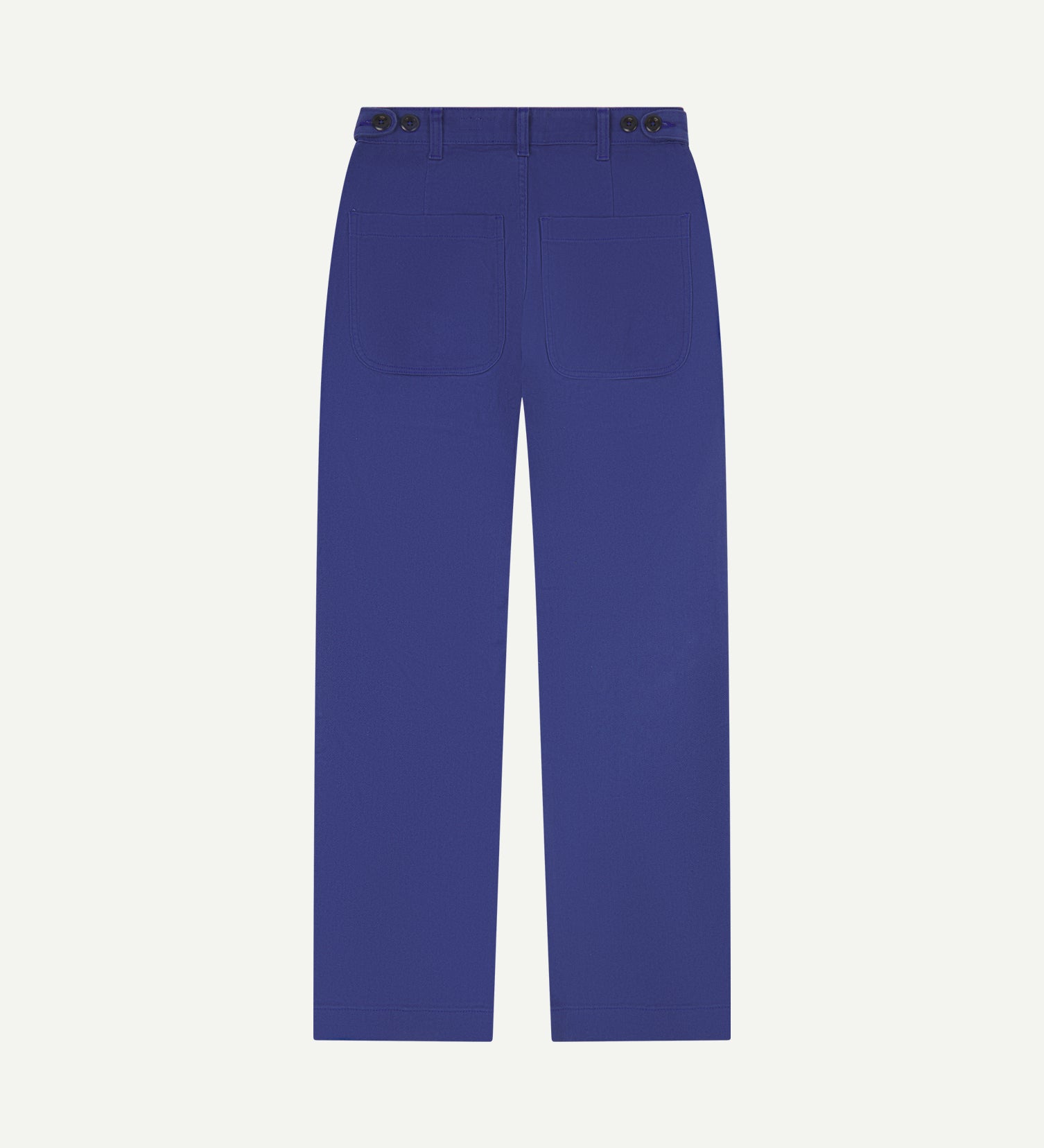 Flat shot of backview uskees ultra blue drill trousers for men