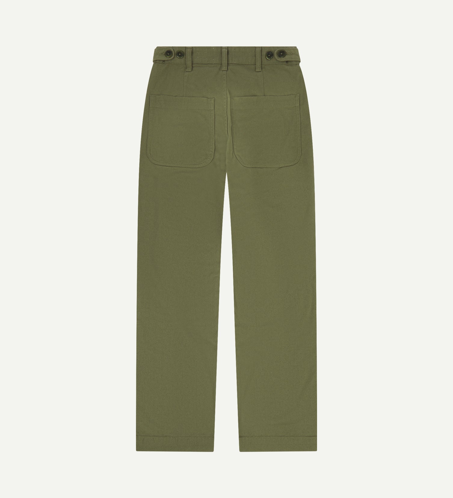 Flat shot of backview Uskees moss drill trousers for men