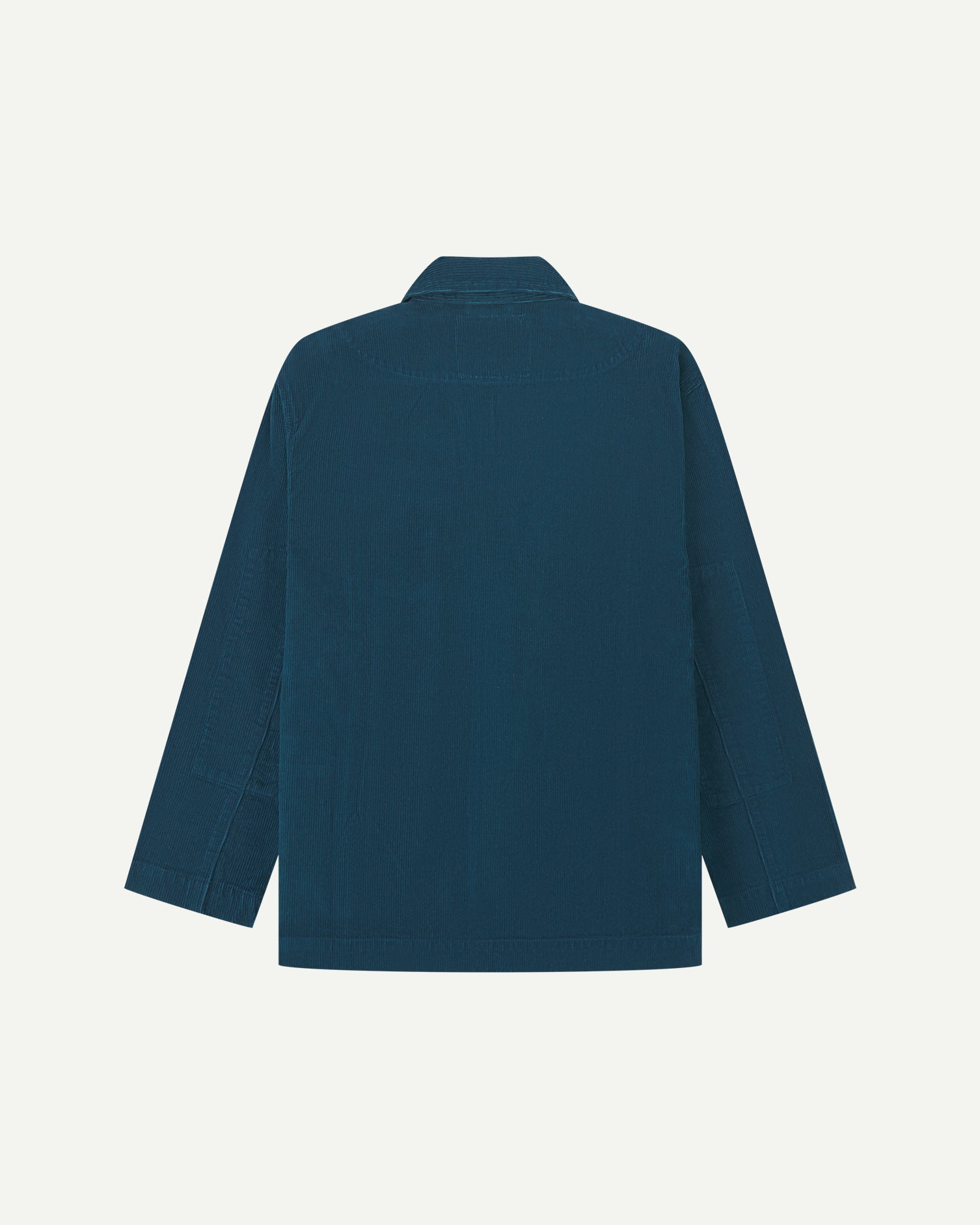  Flat back view of men's corduroy petrol blue blazer from Uskees