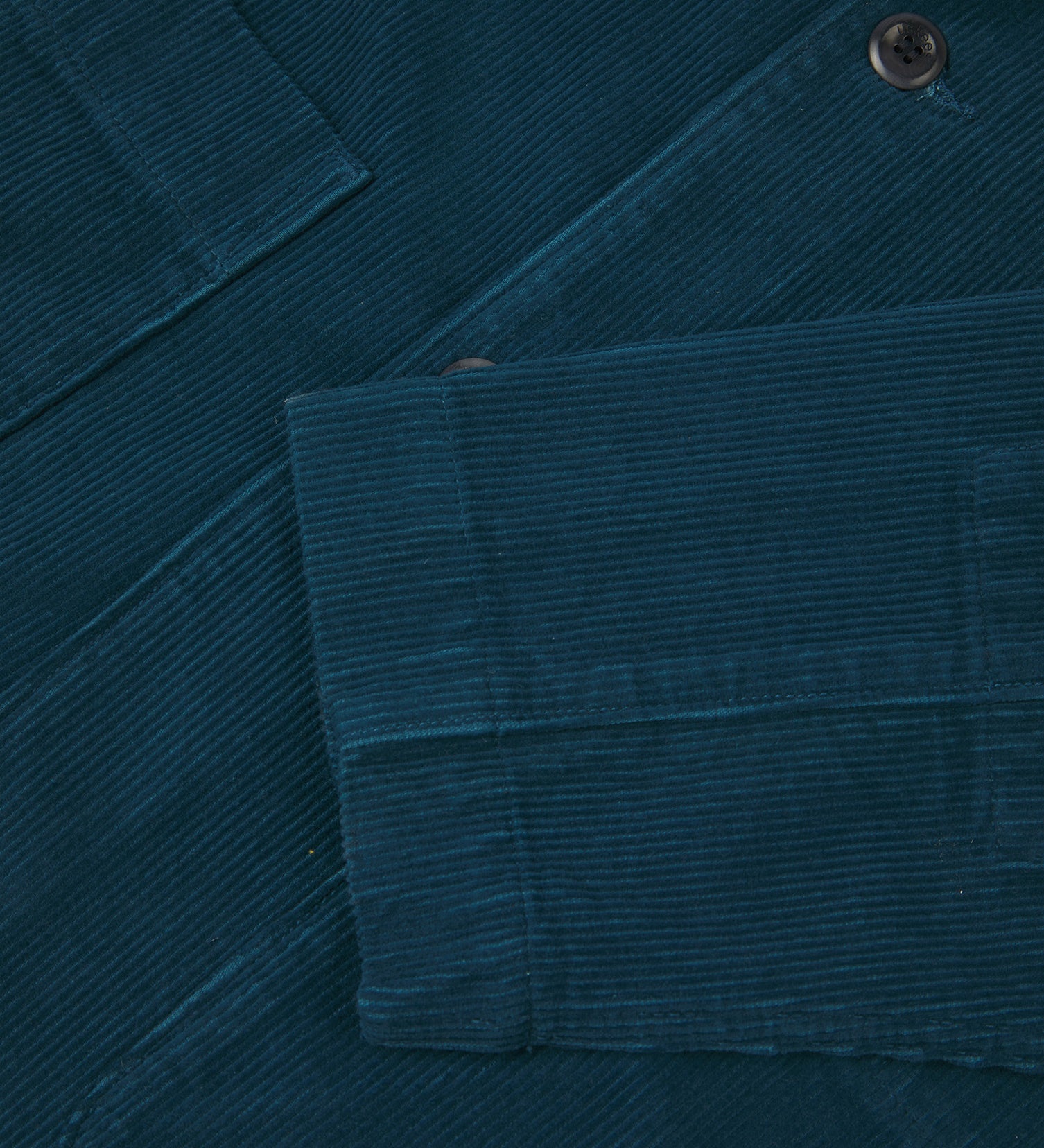  Close up view of cuff - men's corduroy petrol blue blazer from Uskees