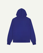 Back flat view of vivid ultra blue organic heavyweight cotton #7004 jersey hooded sweatshirt by Uskees