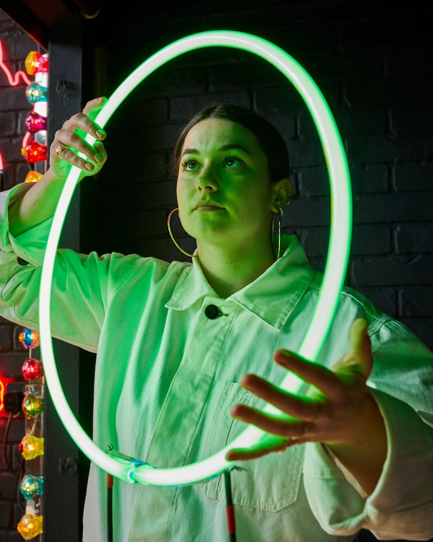 Standard office attire | Daisy Doig, neon artist, Brighton