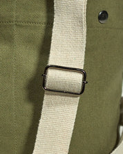 Focus on adjustable, extra strong natural cotton webbing shoulder strap of Uskees #0402 bucket bag.