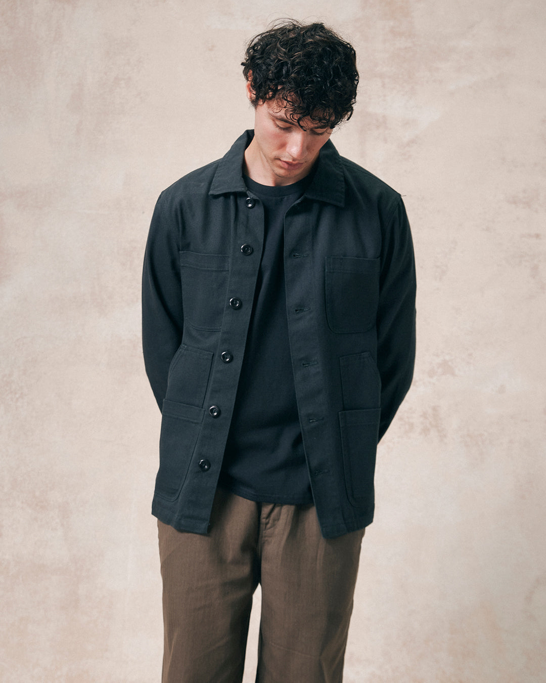 #3024 drill overshirt with layered pockets - charcoal