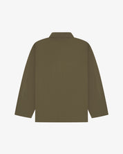 Back view of a Dark Green Uskees overshirt on a white background