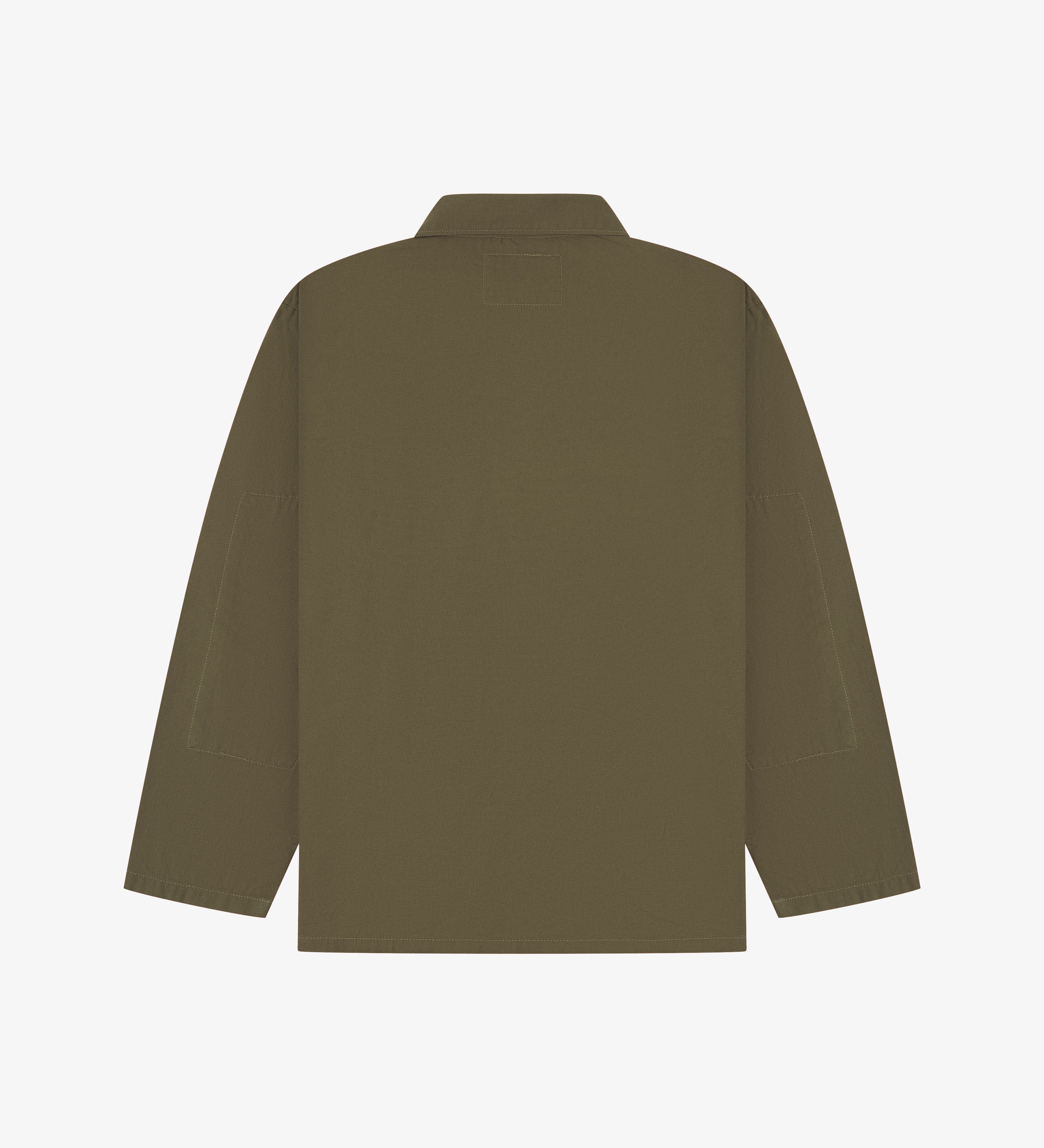 Back view of a Dark Green Uskees overshirt on a white background