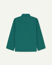 Flat shot of  the back of bright foam green men's overshirt by uskees