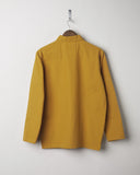 Full-length rear view of #3001, yellow organic cotton over shirt with reinforced elbows.