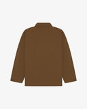 Flat back view of Uskees brown men's shacket. Presented on a white background