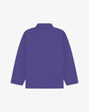 Back flat shot of an Uskees purple shirt jacket on a light gray background