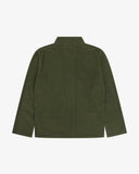 Back flat view of Uskees green corduroy shirt-jacket for men.