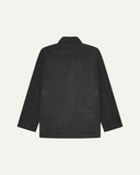Flat back view of corduroy charcoal-grey blazer from Uskees with view of reinforced elbows and indicating contemporary, boxy fit.