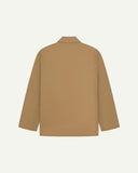 Flat back view of organic cotton khaki green blazer from Uskees with view of reinforced elbows.