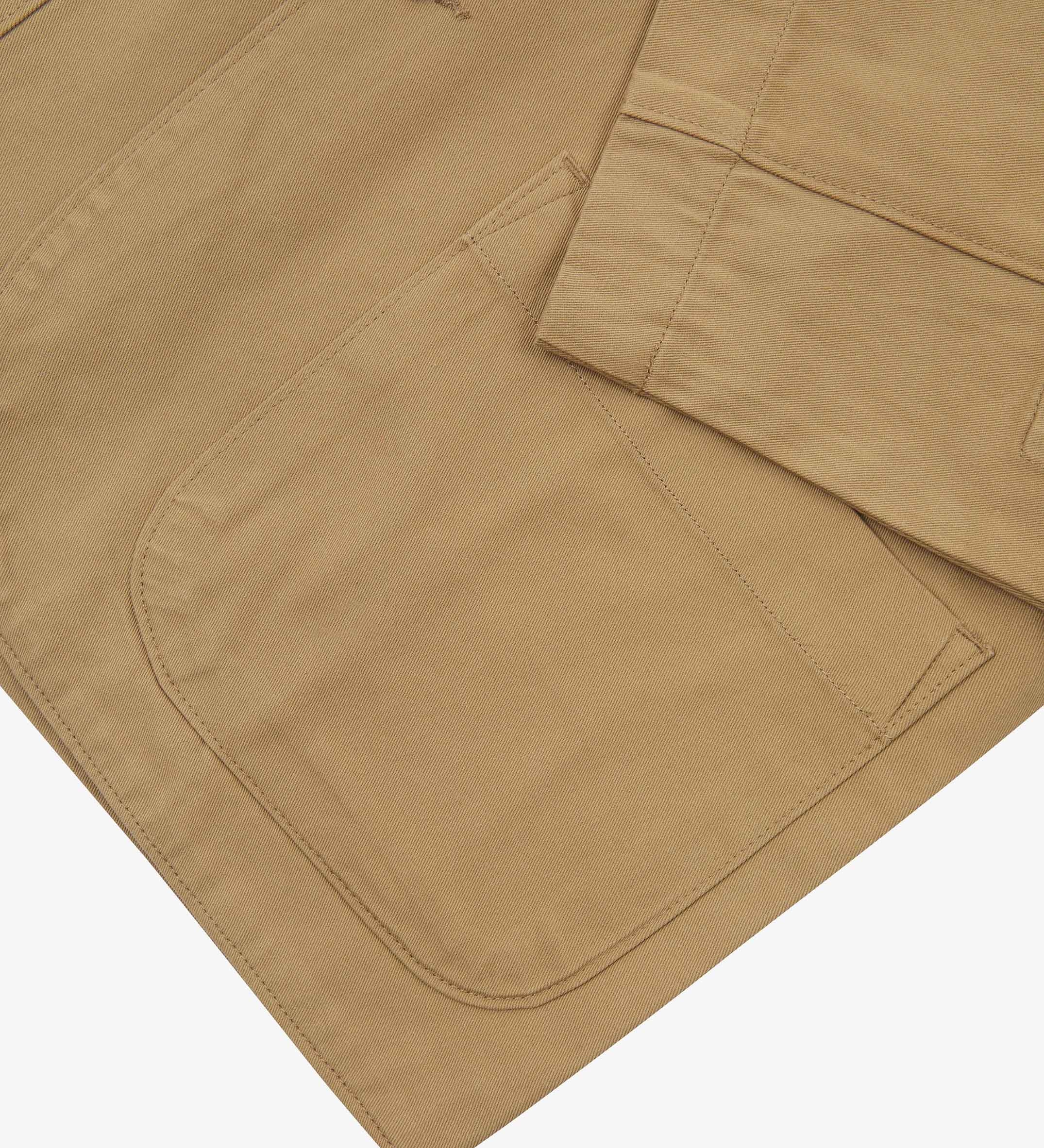 Closer detail view of hip patch pocket, cuff and the extra durable weave of the organic cotton twill fabric.