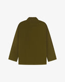 Flat back view of men's corduroy woodland green blazer from Uskees with view of reinforced elbows.