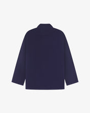 Back flat view of dark blue corduroy blazer on a white background