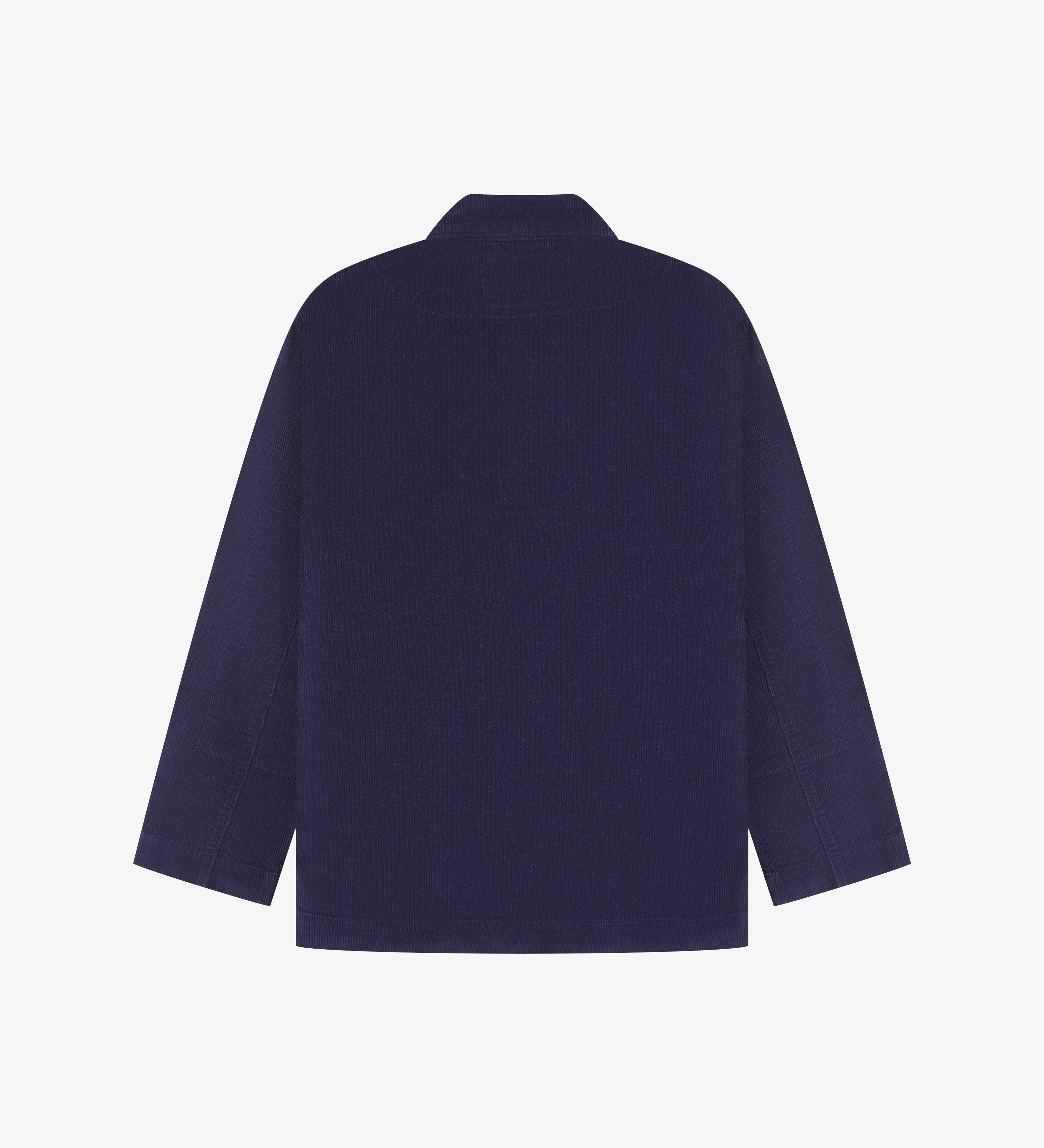 Back flat view of dark blue corduroy blazer on a white background
