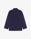 Back flat view of dark blue corduroy blazer on a white background