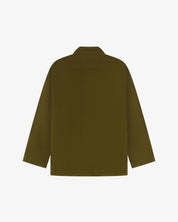 Back view of Uskees men's green corduroy jacket on a white background