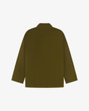 Back view of Uskees men's green corduroy jacket on a white background