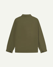 Flat back shot of Uskees #3024 drill overshirt in moss green
