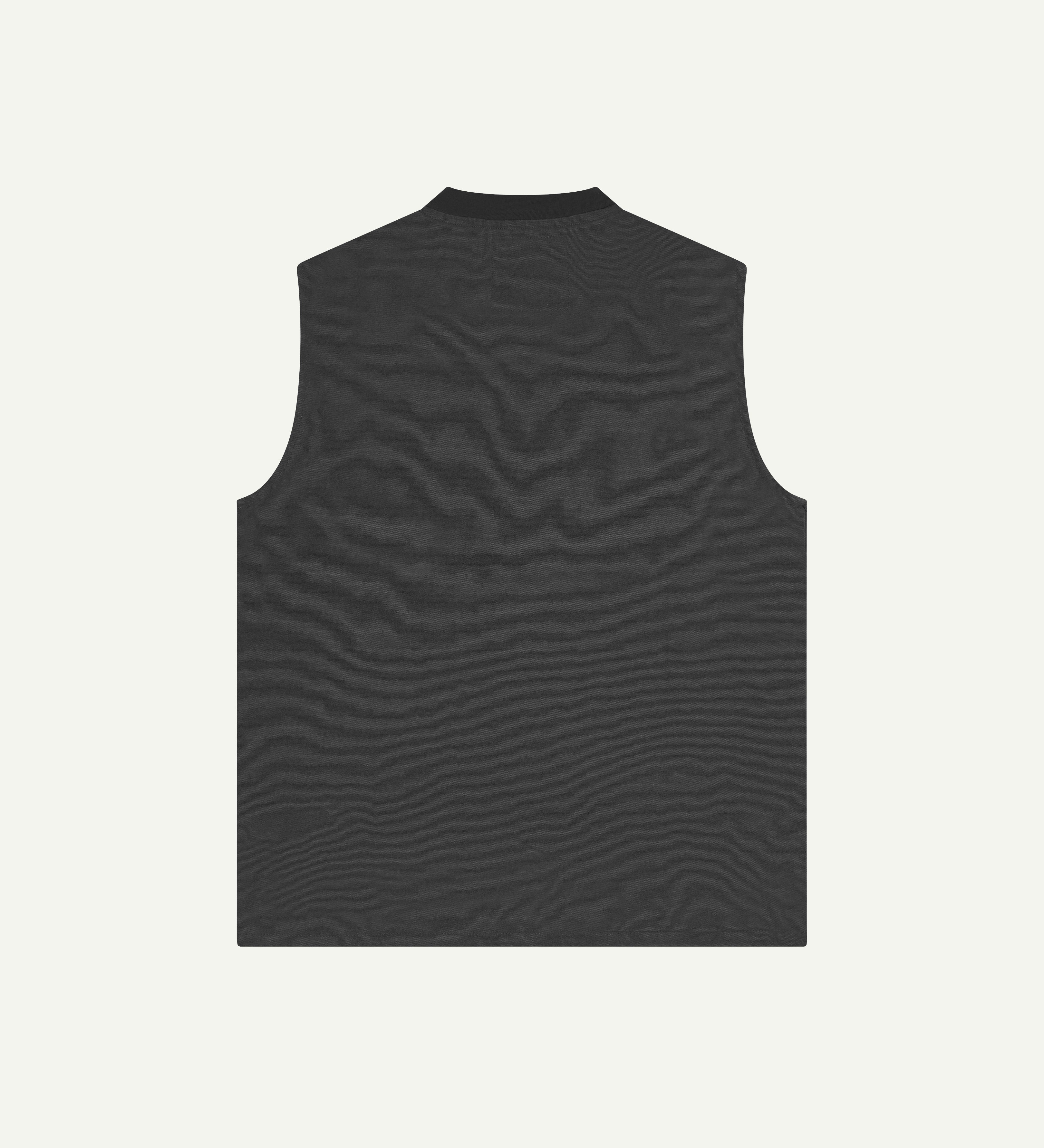 Back view flat shot of uskees dark grey zip front waistcoat -style vest for men