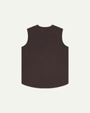 Full-length reverse view of Uskees #3036 burgundy-brown organic cotton-drill vest.