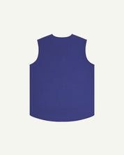 Full-length reverse view of Uskees #3036 ultra blue organic cotton-drill vest.