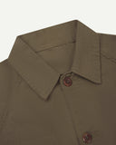 Close-up and angled front view of the 3041 signal jacket showing the herringbone cotton texture, collar and double stitch placket.