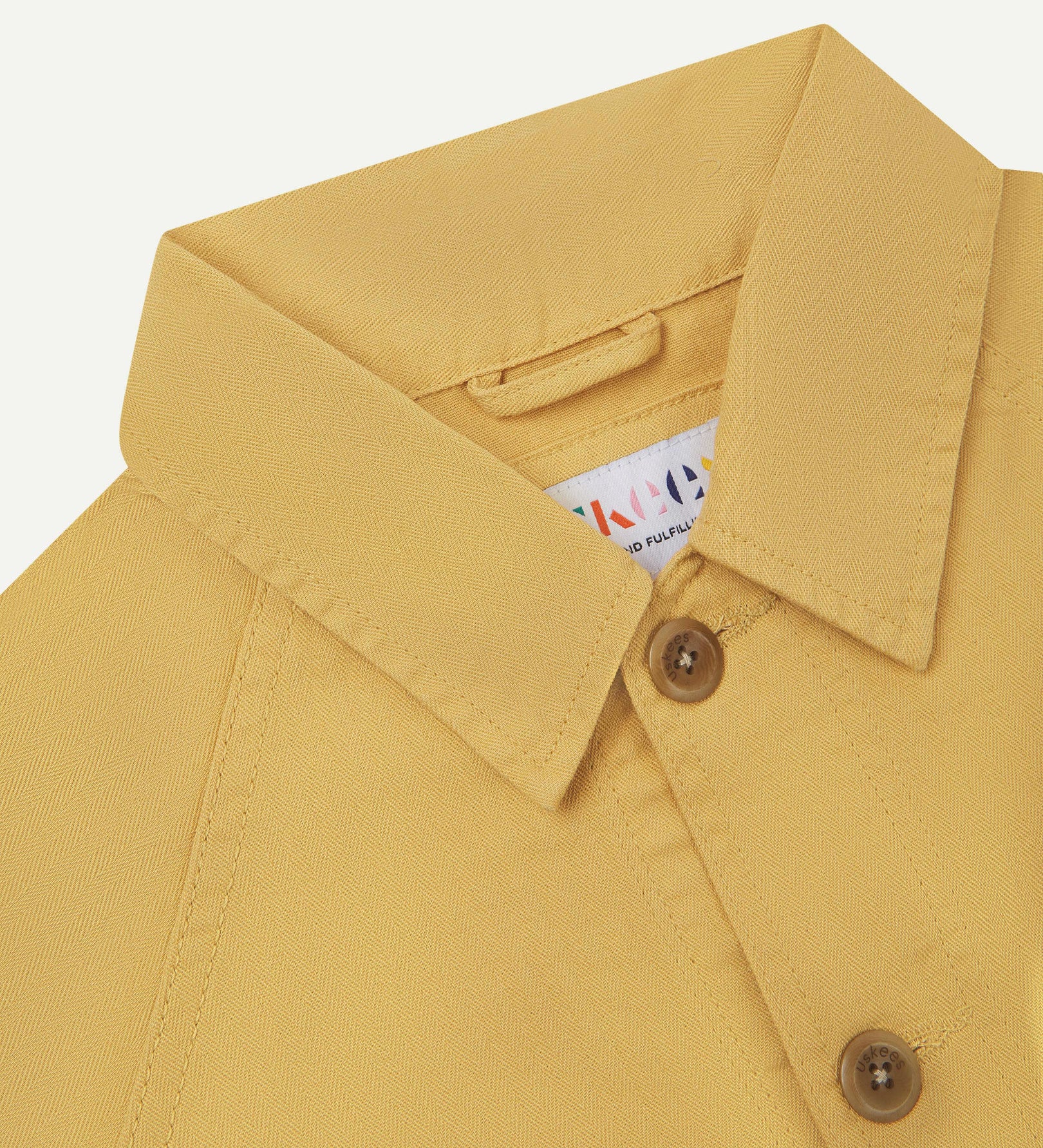 Close-up and angled front view of the 3041 signal jacket showing the herringbone cotton texture, collar and double stitch placket.