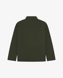 Uskees dark green men's field jacket on a light gray background