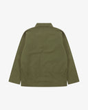 Flat back view of Uskees ivy green ripstop men's jacket on a light gray background