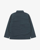 Back view of Uskees blueberry ripstop utility jacket showing the modern military silhouette.
