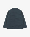 Back view of Uskees blueberry ripstop utility jacket showing the modern military silhouette.