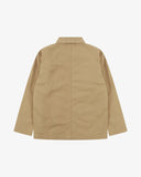 Back view of Uskees khaki ripstop utility jacket showing the modern military silhouette.