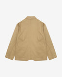 Flat back view of organic cotton twill khaki docklands blazer from Uskees with view of back vent.